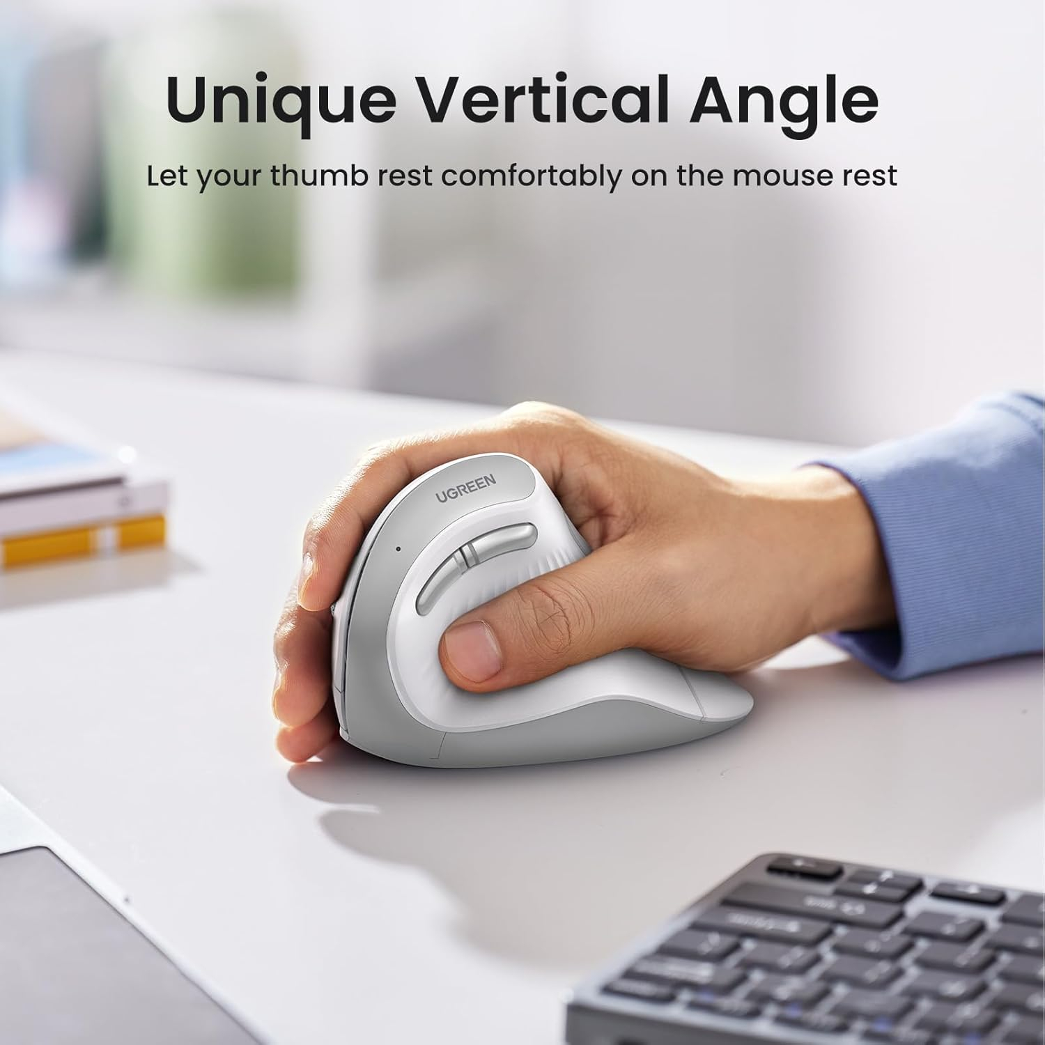 Ugreen wireless ergonomic vertical mouse with Bluetooth and Wi-Fi connection - white-6