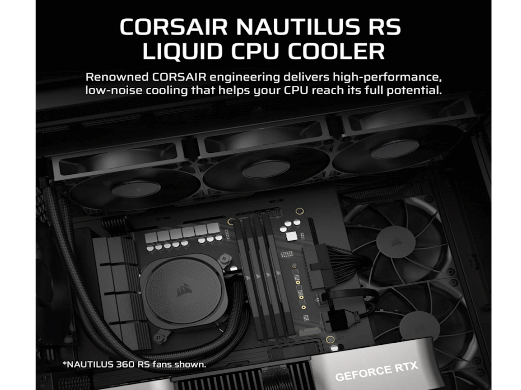 All-in-one liquid cooler CORSAIR NAUTILUS 240 RS (težina 1.78 kg, dimenzije 125 mm x 125 mm x 275 mm, maksimalni protok zraka 74.37 cfm, maksimalna brzina vrtnje 2100 RPM, materijal radijatora aluminij, boja crna)-1