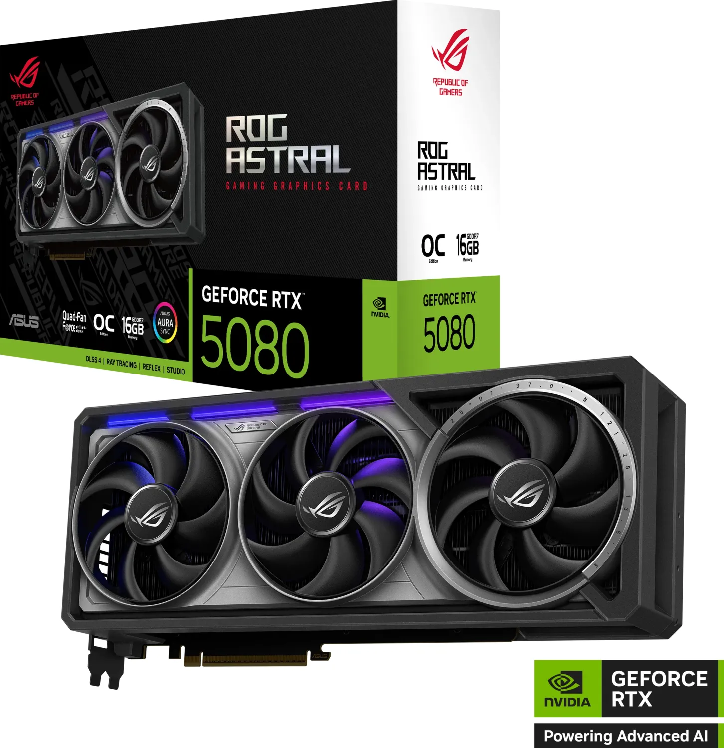 Grafička kartica ASUS ROG Astral RTX5080-O16G-GAMING (NVIDIA GeForce RTX 5080, 16 GB GDDR7, PCIe 5.0, HDMI 2.1b, 3x DisplayPort)