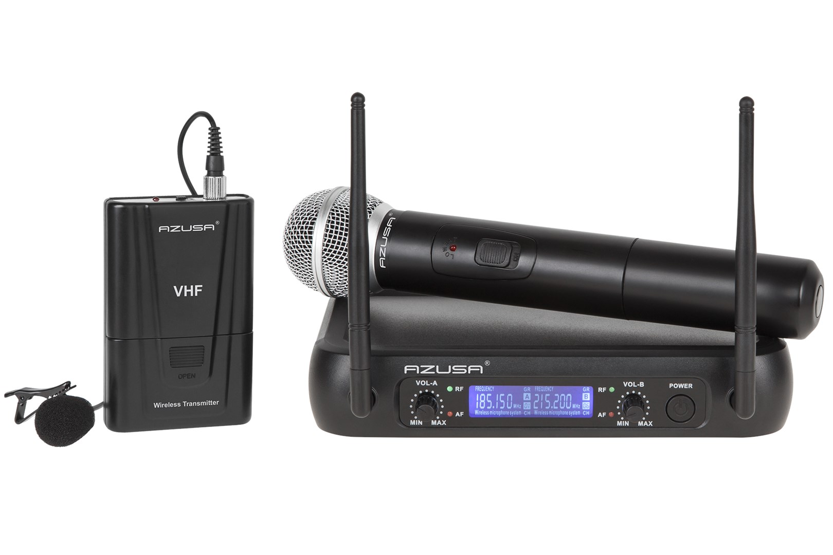 Bežični VHF mikrofon AZUSA WR-358LD (2 kanala, 1 ručni mikrofon i 1 klip mikrofon)-0