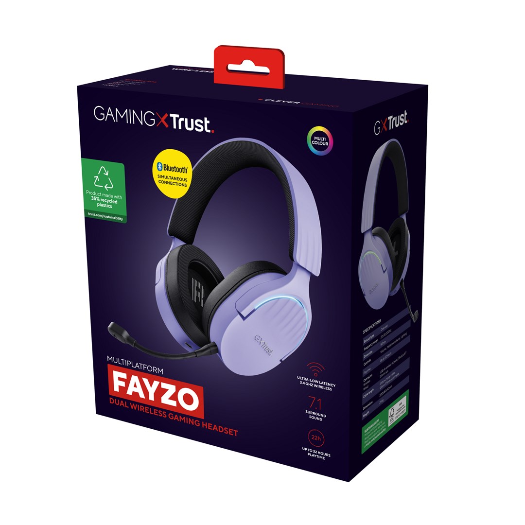 Headset TRUST GXT 491P FAYZO Wired & bežični Gaming USB Type-A Bluetooth Crna, Ljubičasta-11