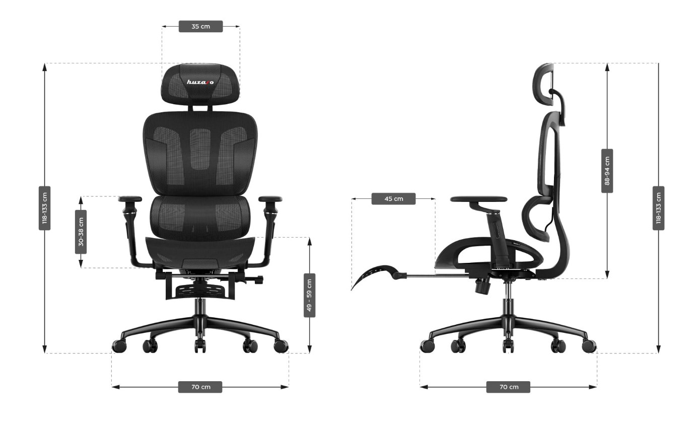 Gaming stolica HUZARO Combat 7.9 Black (visina sjedala 49-59 cm, visina naslona 88-94 cm, maksimalna težina korisnika 150 kg, mrežasti naslon, plinski lift)-15