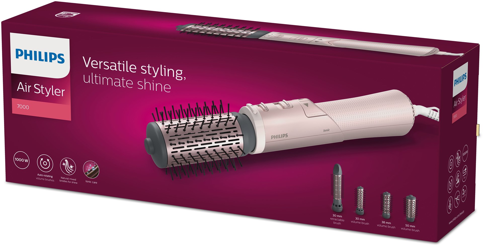 Uređaj za oblikovanje kose PHILIPS BHA735/00 7000 Series (ionska njega, 3 razine temperature, 1000 W, roza)-1