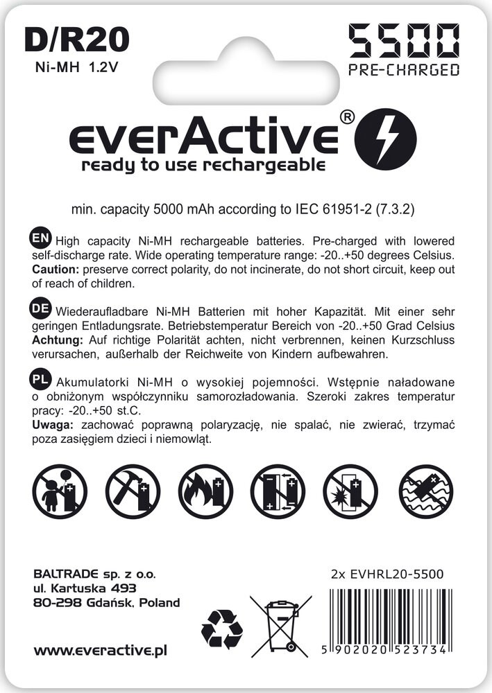 Baterije everActive R20/D Ni-MH 5500 mAh (2 komada)-1
