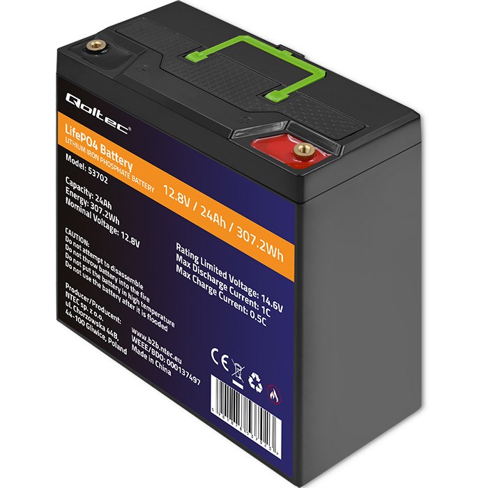 LiFePO4 baterija QOLTEC 12.8V 24Ah (307.2Wh) s BMS-om-4