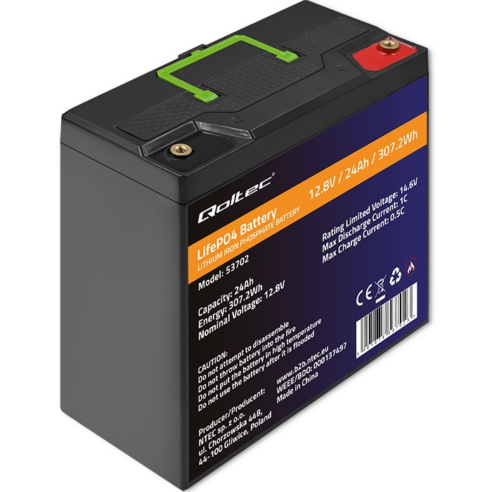 LiFePO4 baterija QOLTEC 12.8V 24Ah (307.2Wh) s BMS-om-5