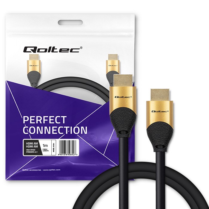 Qoltec 50354 HDMI v2.1 Cable Ultra high speed 8K | 60Hz | 30AWG | GOLD | 1m-9
