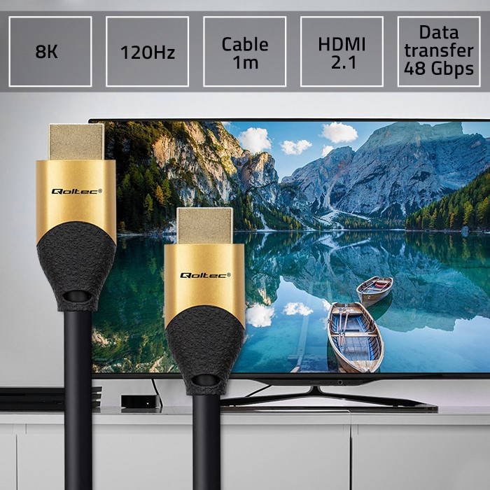 Qoltec 50354 HDMI v2.1 Cable Ultra high speed 8K | 60Hz | 30AWG | GOLD | 1m-2