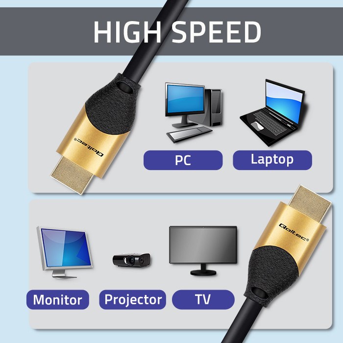Qoltec 50354 HDMI v2.1 Cable Ultra high speed 8K | 60Hz | 30AWG | GOLD | 1m-0