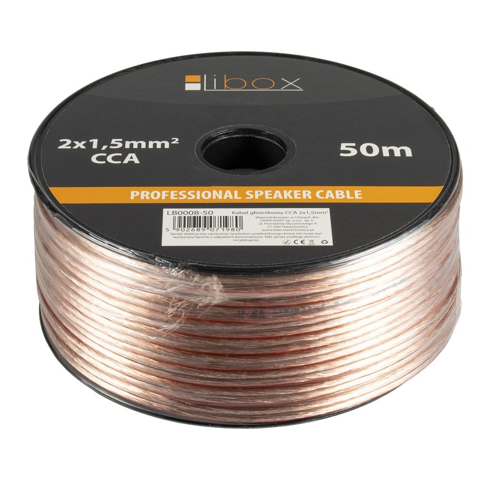 Kabel za zvučnike LIBOX LB0008-50 (2x1,50mm, 50 m, Transparentan)