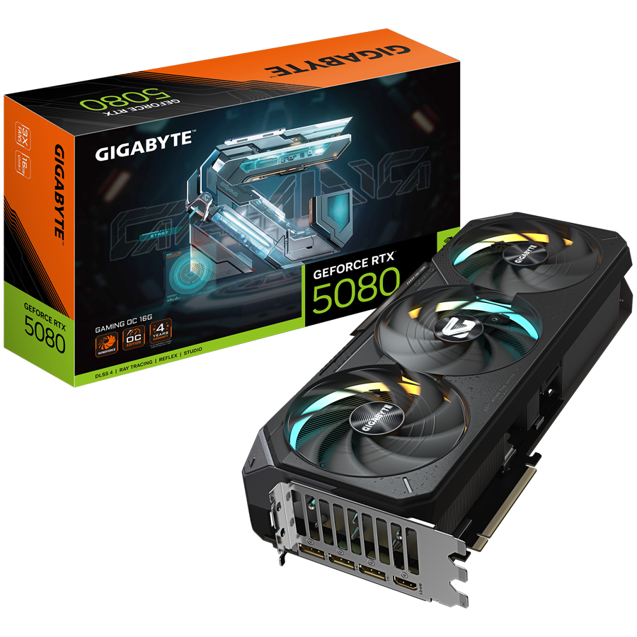 GIGABYTE GeForce RTX 5080 GAMING OC 16G Graphics Card - 16GB GDDR7, 256bit, PCI-E 5.0, 2730MHz Core Clock, 3 x DisplayPort, 1 x HDMI, GV-N5080GAMING OC-16GD-10