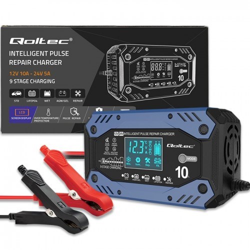 Qoltec 52482 Intelligent charger for STD AGM GEL LiFePO4 | Battery charger with repair function |12-24V |10A | LCD | 9 - stage charging-7