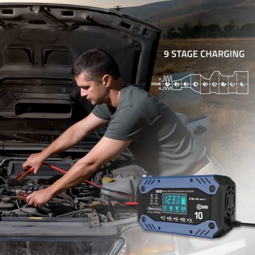 Qoltec 52482 Intelligent charger for STD AGM GEL LiFePO4 | Battery charger with repair function |12-24V |10A | LCD | 9 - stage charging-4