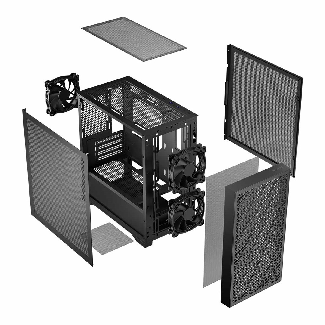Računalno kućište LOGIC CONCEPT Dart Pro Mini (mATX, Mini-ITX, 3 ventilatora, USB-C, crna boja)-2