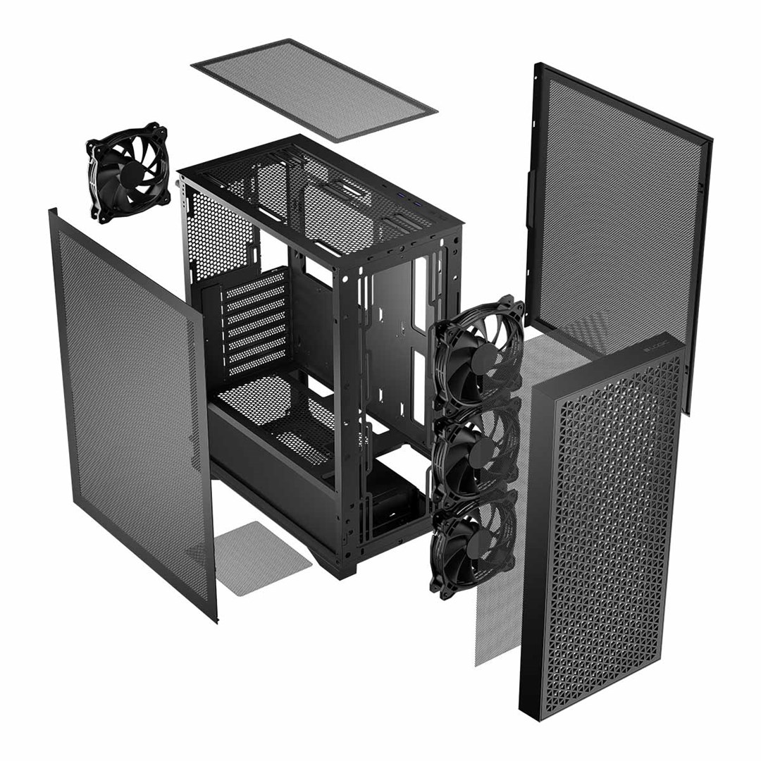 PC kućište LOGIC Dart Pro Midi (ATX, USB-C, 4 ventilatora, mesh paneli, crna boja)-1