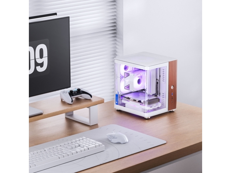 Kućište za računalo JONSBO TK-0, Mini-Tower, Mini-ITX, kaljeno staklo, drvo - bijelo-0