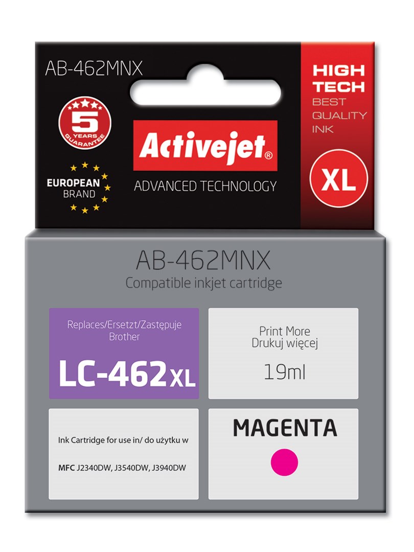Activejet AB-462BNX Ink for Brother printer, Replacement Brother LC-462XLBK; Supreme; 64 ml; black.-0