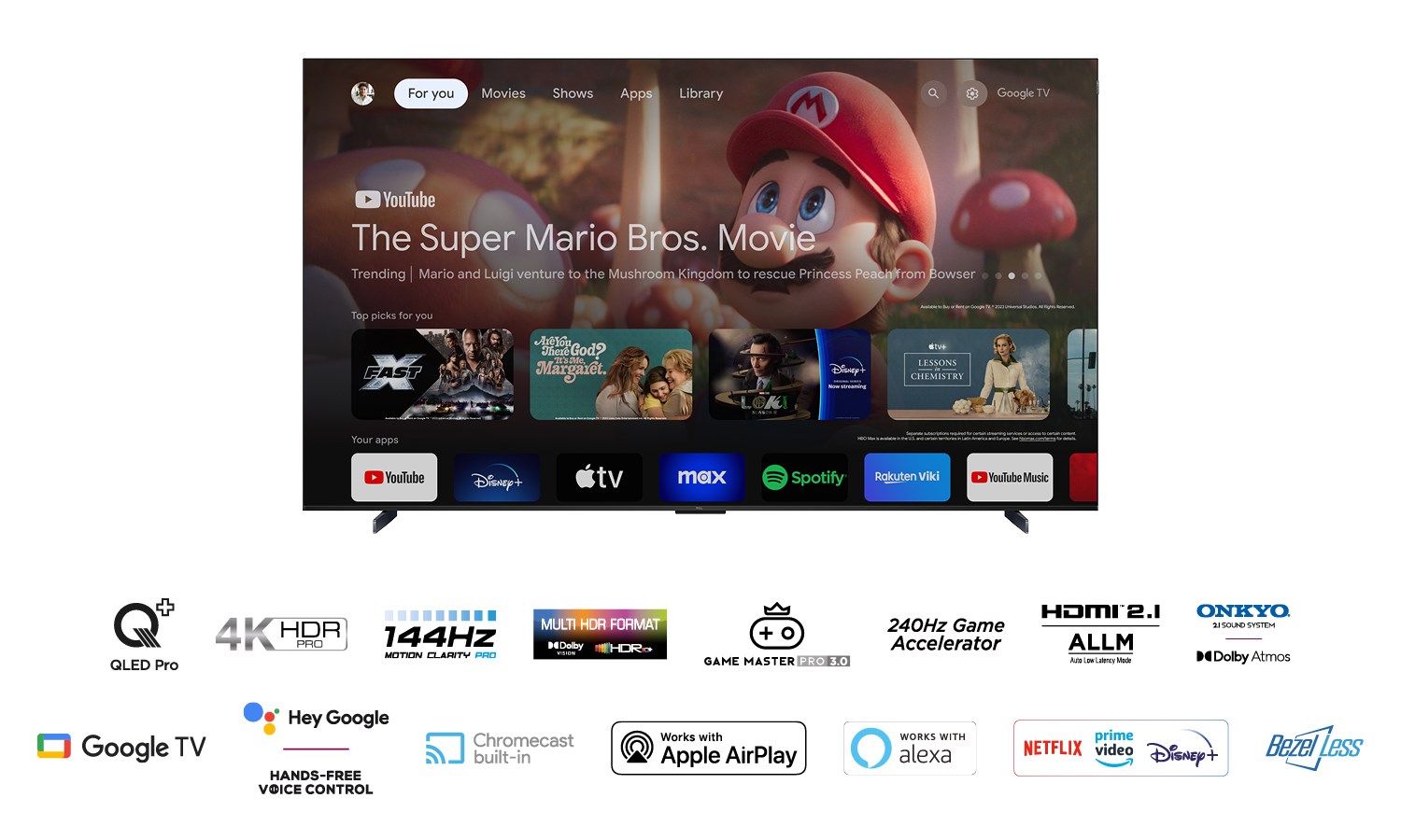 TCL C65 Serie C6 Smart TV QLED 4K 98" 98C655, 144Hz, audio Onkyo con subwoofer, Google TV-3