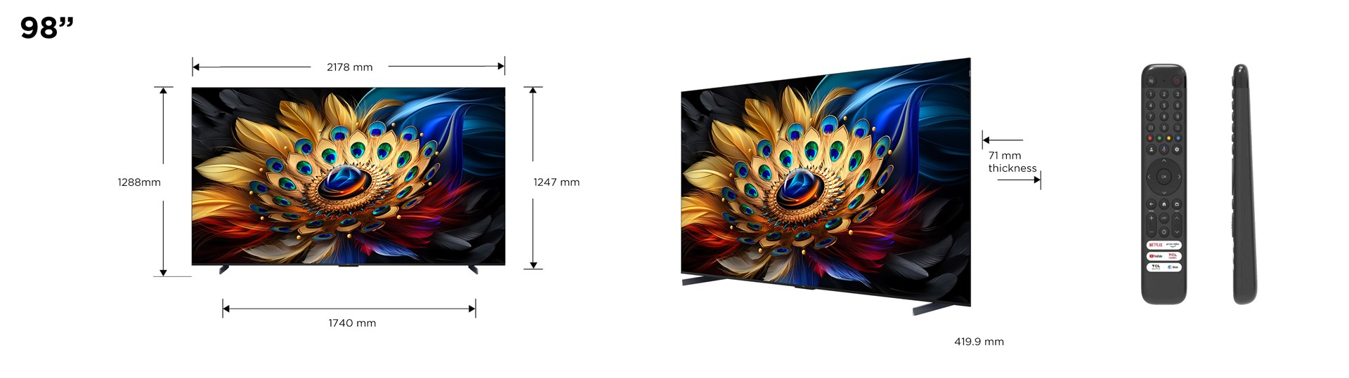 TCL C65 Serie C6 Smart TV QLED 4K 98" 98C655, 144Hz, audio Onkyo con subwoofer, Google TV-1