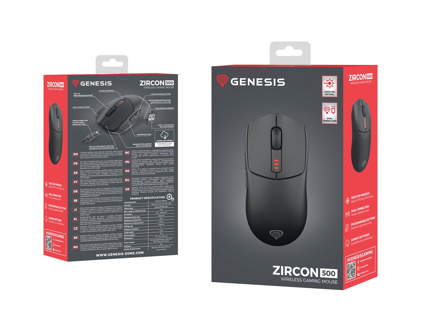 Igraći miš ZIRCON 500 model, (bežični/žičani, 2.4 GHz, Bluetooth, USB, crna)-14