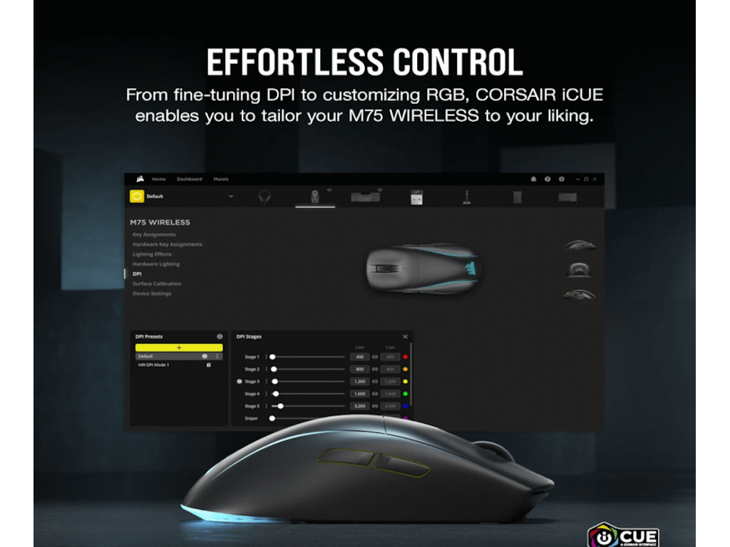 Corsair M75 mouse Gaming Ambidextrous RF Wireless Optical 26000 DPI-7