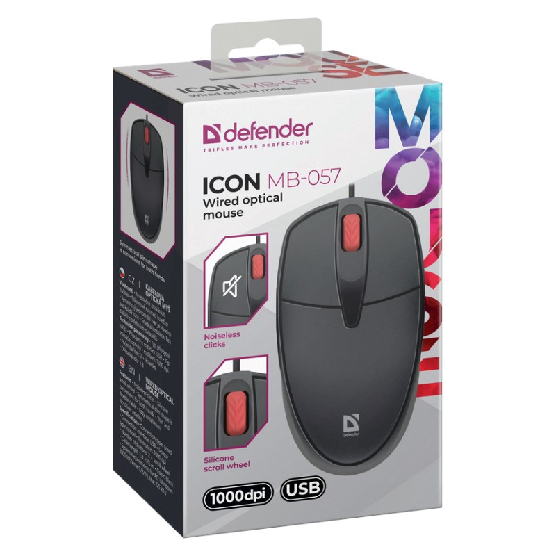 MOUSE DEFENDER ICON MB-057 OPTICAL 1000dpi 3P BLACK SILENT CLICK-1
