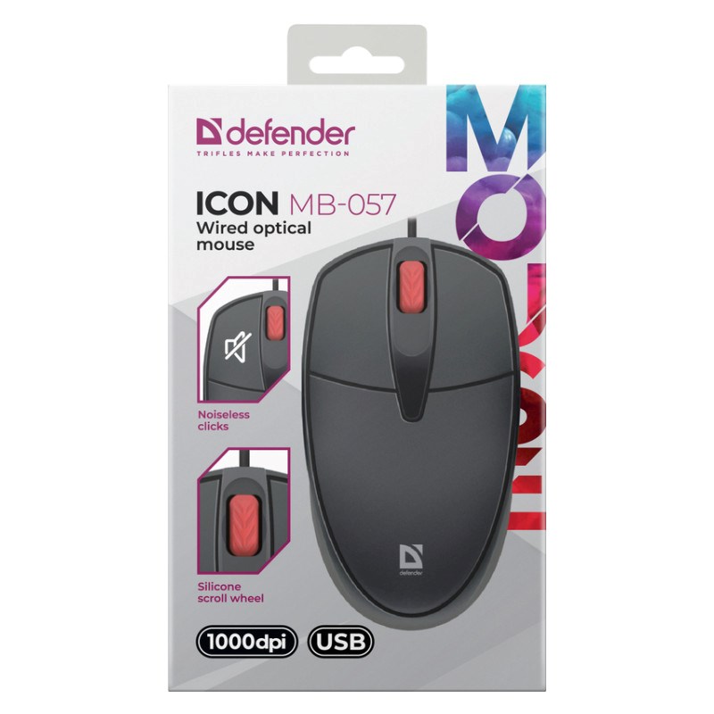 MOUSE DEFENDER ICON MB-057 OPTICAL 1000dpi 3P BLACK SILENT CLICK-2