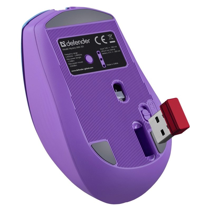 Miš DEFENDER MYSTERY MM-301 RF+BT ljubičasti 1600dpi 6P-5
