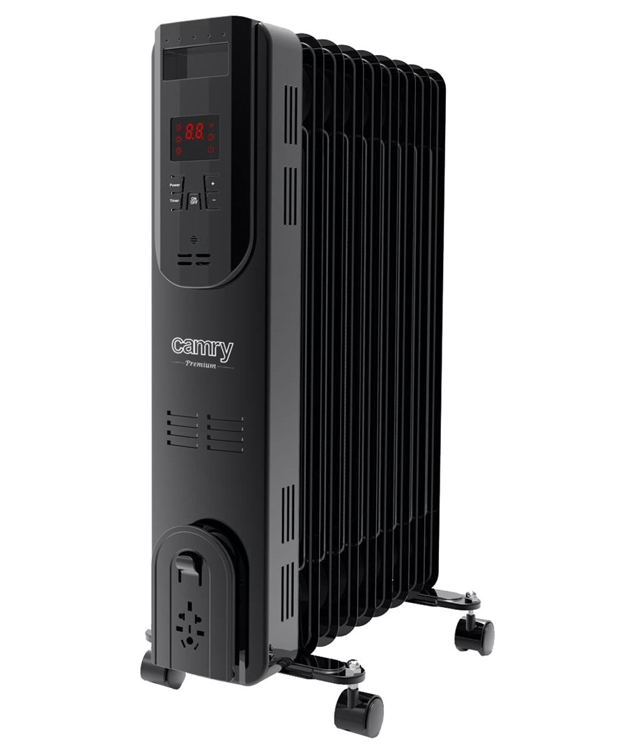 Električni uljni radijator s daljinskim upravljačem CAMRY CR 7810 (9 rebara, 2000 W, crna boja, LED zaslon, 3 razine snage)