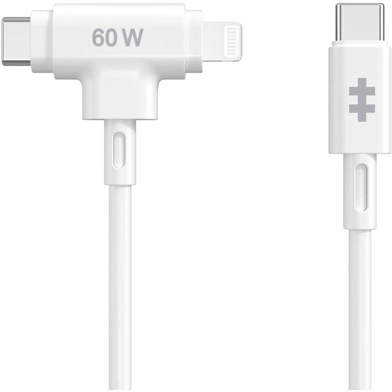 Kabel HYPER HyperJuice 2-u-1 USB-C na Lightning i USB-C (1.5m) bijela boja