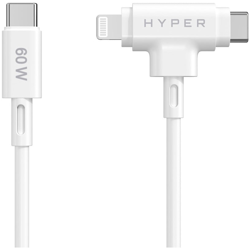 Kabel HYPER HyperJuice 2-u-1 USB-C na Lightning i USB-C (1.5m) bijela boja-1
