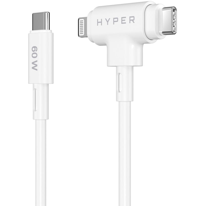 Kabel HYPER HyperJuice 2-u-1 USB-C na Lightning i USB-C (1.5m) bijela boja-2