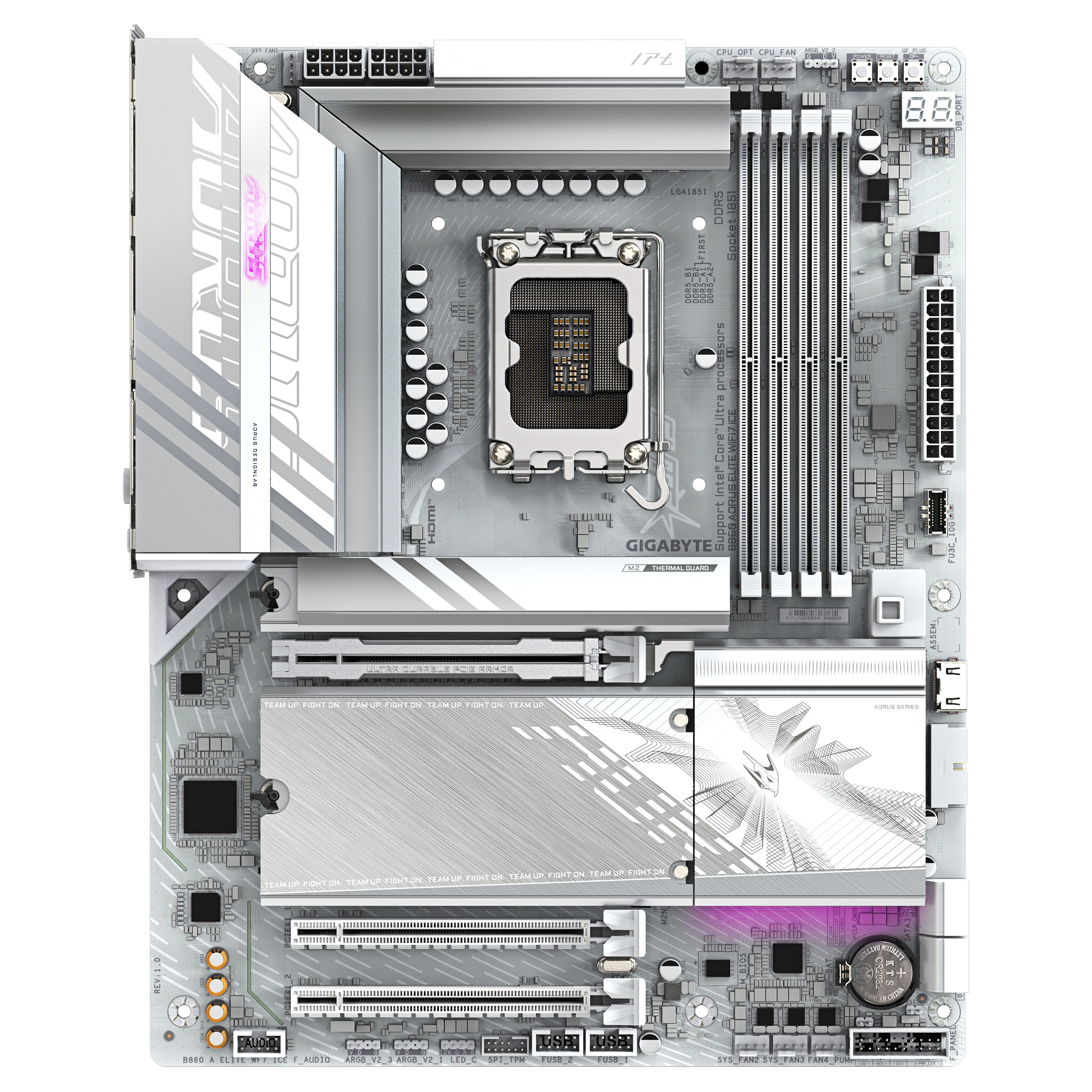 Matična ploča GIGABYTE B860 AORUS ELITE WIFI7 ICE (Intel Core Ultra Series CPUs, do 9200MHz DDR5, 1xPCIe 5.0 + 2xPCIe 4.0 M.2, 2.5GbE LAN, WIFI 7, USB 4)-6