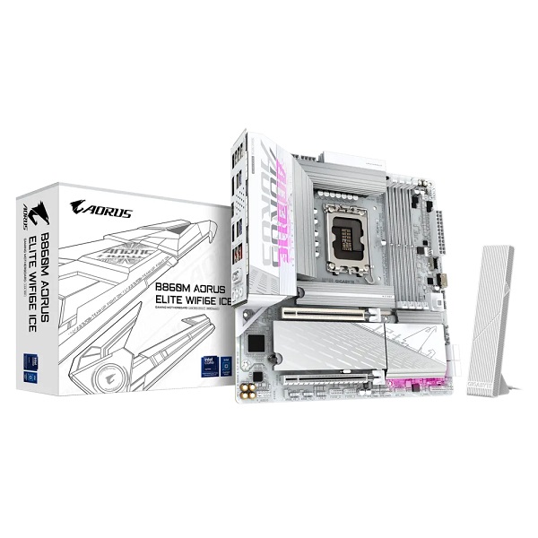 Matična ploča GIGABYTE B860M AORUS ELITE WF6E ICE (Intel Core Ultra Series CPUs, 12+1+2+1 Phases VRM, do 9200MHz DDR5, 1xPCIe 5.0 + 2xPCIe 4.0 M.2, 2.5GbE LAN, WIFI 6E, USB 4)