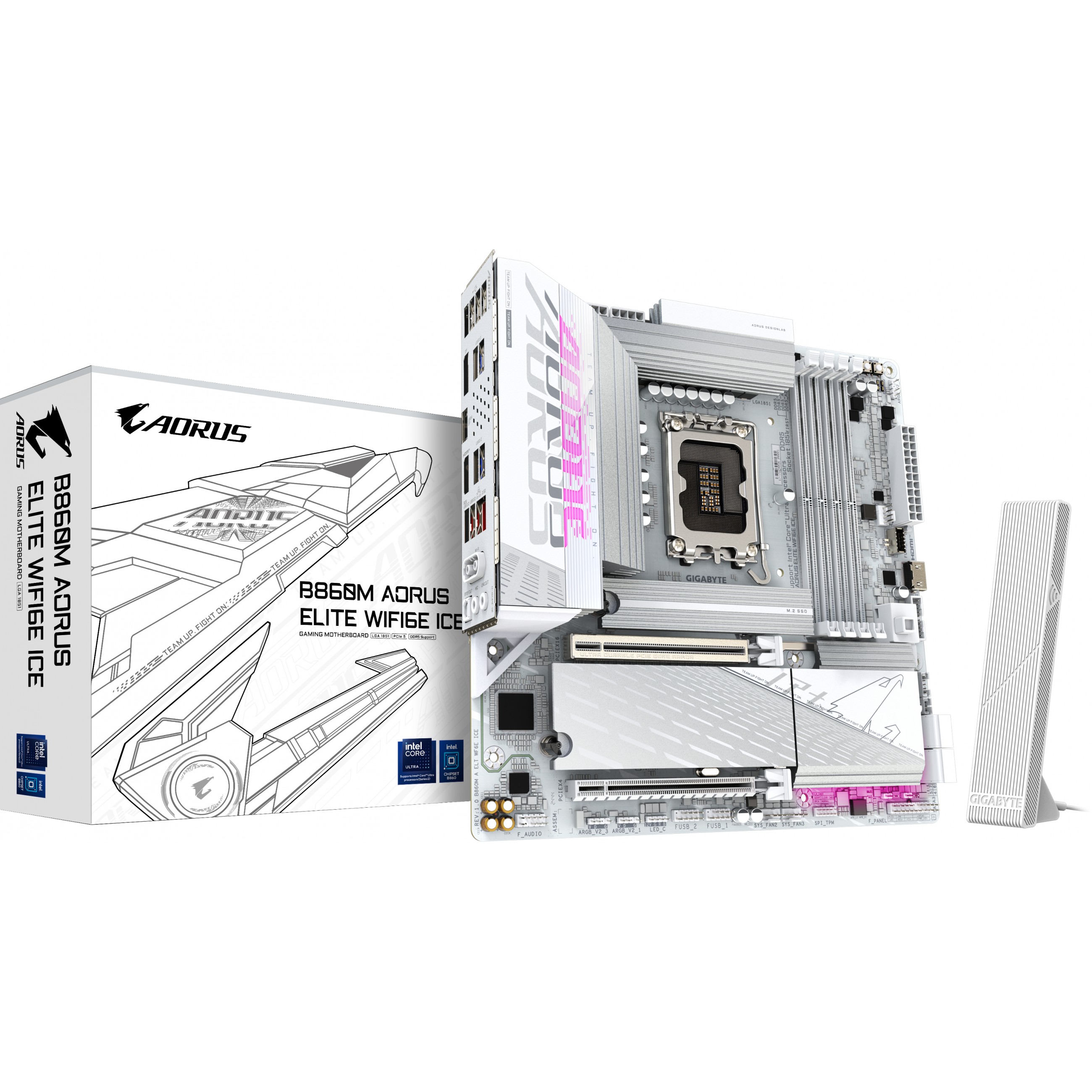 Matična ploča GIGABYTE B860M AORUS ELITE WF6E ICE (Intel Core Ultra Series CPUs, 12+1+2+1 Phases VRM, do 9200MHz DDR5, 1xPCIe 5.0 + 2xPCIe 4.0 M.2, 2.5GbE LAN, WIFI 6E, USB 4)-1