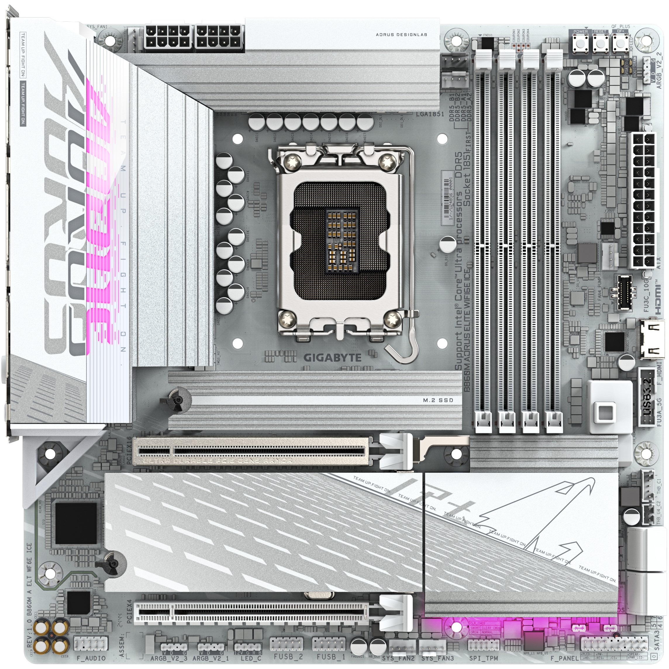 Matična ploča GIGABYTE B860M AORUS ELITE WF6E ICE (Intel Core Ultra Series CPUs, 12+1+2+1 Phases VRM, do 9200MHz DDR5, 1xPCIe 5.0 + 2xPCIe 4.0 M.2, 2.5GbE LAN, WIFI 6E, USB 4)-2