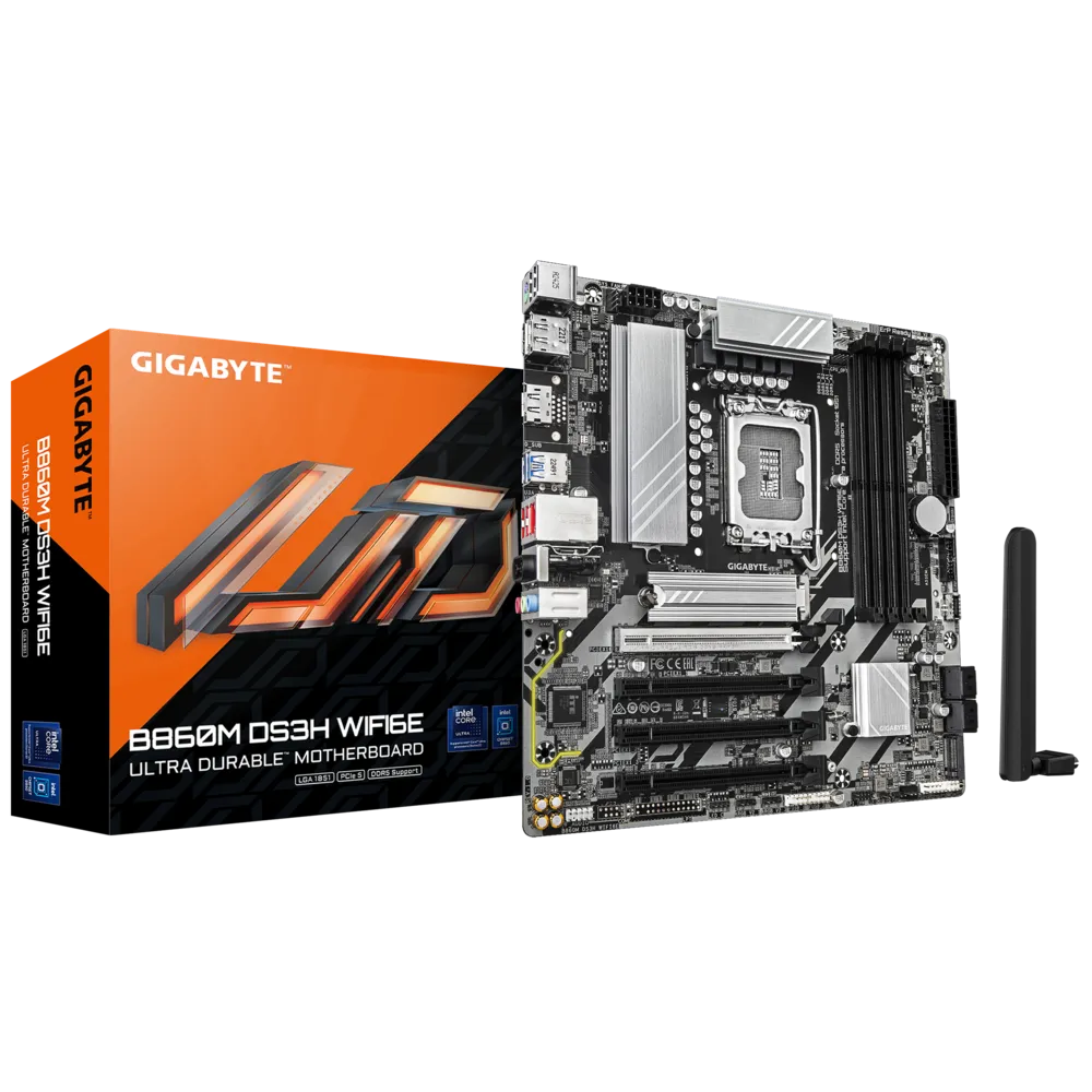 Matična ploča GIGABYTE B860M DS3H WIFI6E (Intel Core Ultra Series CPUs, do 9066MHz DDR5, 1xPCIe 5.0 + 1xPCIe 4.0 M.2, 2.5GbE LAN, WIFI 6E, USB 3.2 Gen 2)