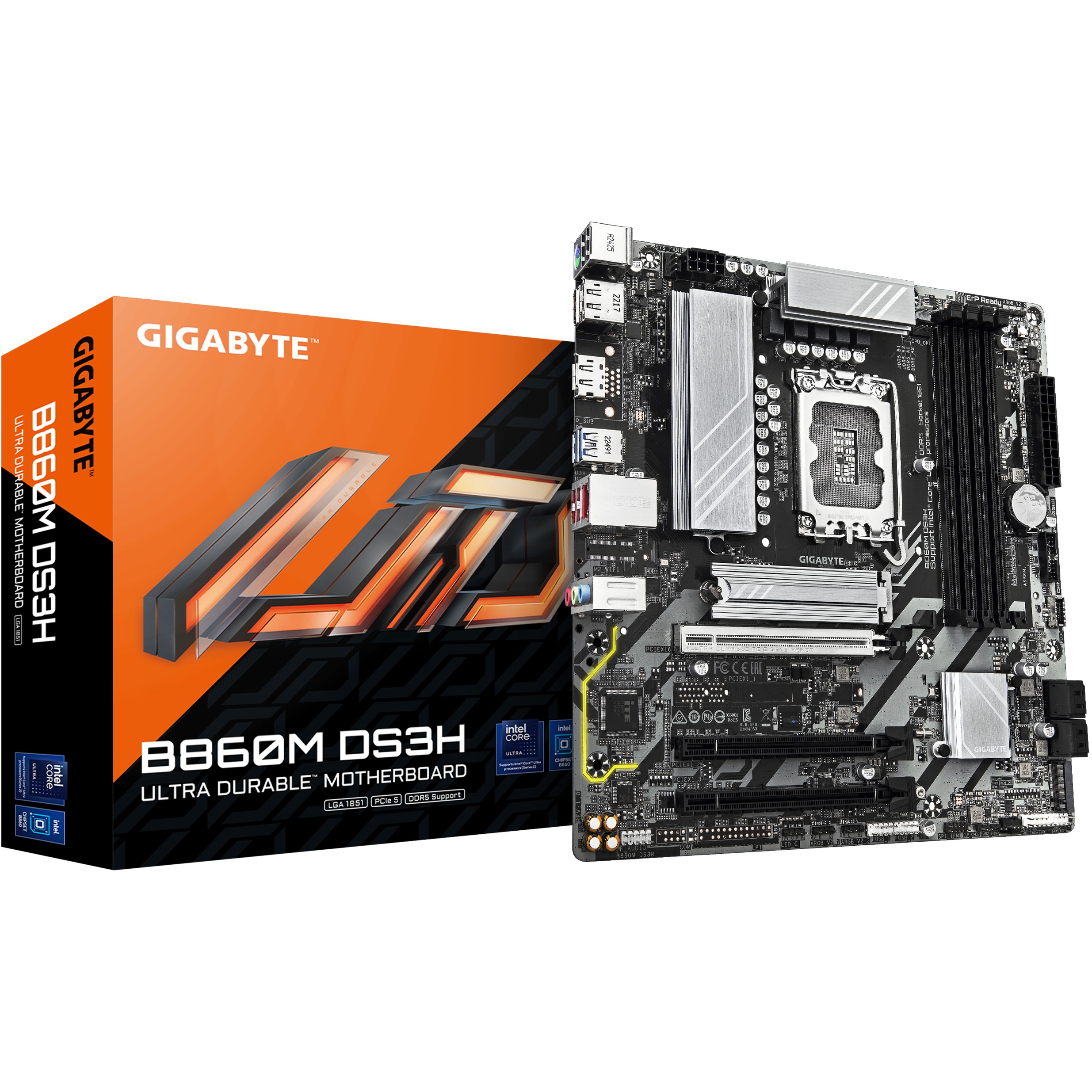 Motherboard GIGABYTE B860M DS3H (intel core ultra series cpus, 5+1+2+1 phases vrm, up to 9066mhz ddr5, 1xpcie 5.0 + 1xpcie 4.0 m.2, 2.5gbe lan, usb 3.2 gen 2)-0