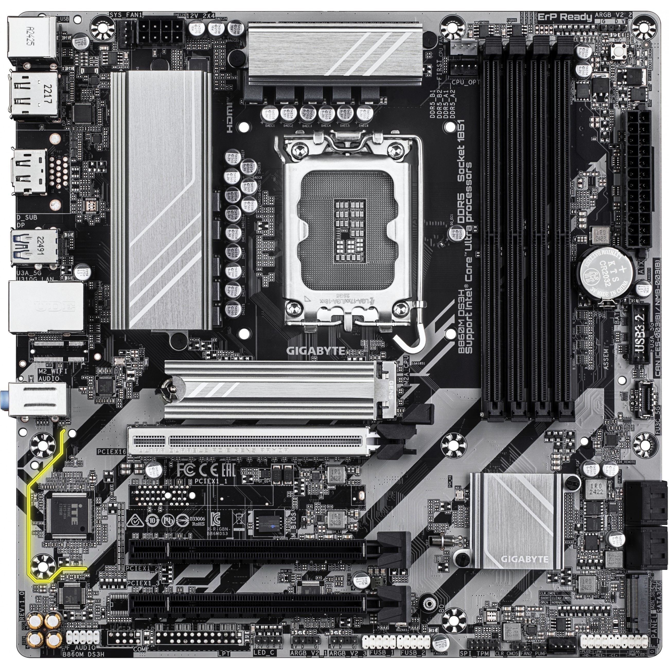 Motherboard GIGABYTE B860M DS3H (intel core ultra series cpus, 5+1+2+1 phases vrm, up to 9066mhz ddr5, 1xpcie 5.0 + 1xpcie 4.0 m.2, 2.5gbe lan, usb 3.2 gen 2)-1