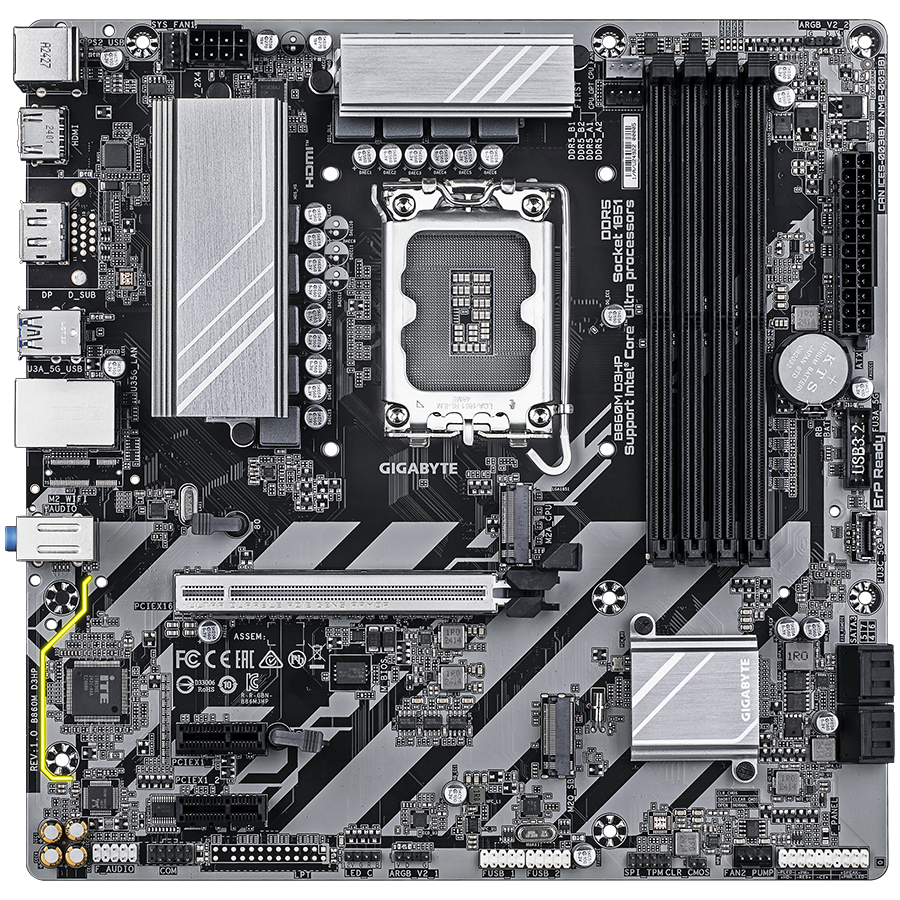 Matična ploča GIGABYTE B860M D3HP (Intel Core Ultra Series CPUs, 4+1+2+1 Phases VRM, do 9066MHz DDR5, 2xPCIe 4.0 M.2, GbE LAN, USB 3.2 Gen 1)-1