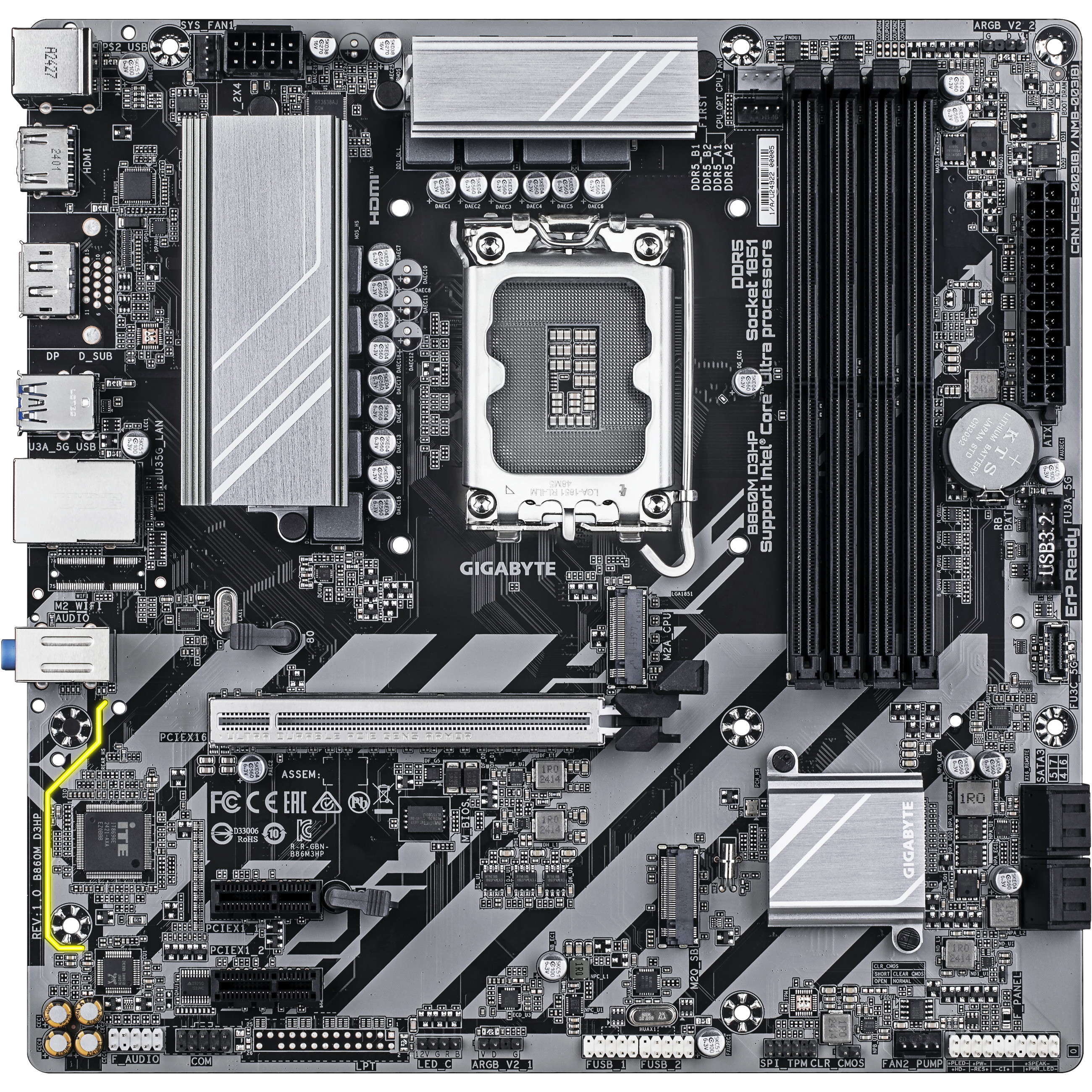 Matična ploča GIGABYTE B860M D3HP (Intel Core Ultra Series CPUs, 4+1+2+1 Phases VRM, do 9066MHz DDR5, 2xPCIe 4.0 M.2, GbE LAN, USB 3.2 Gen 1)-4