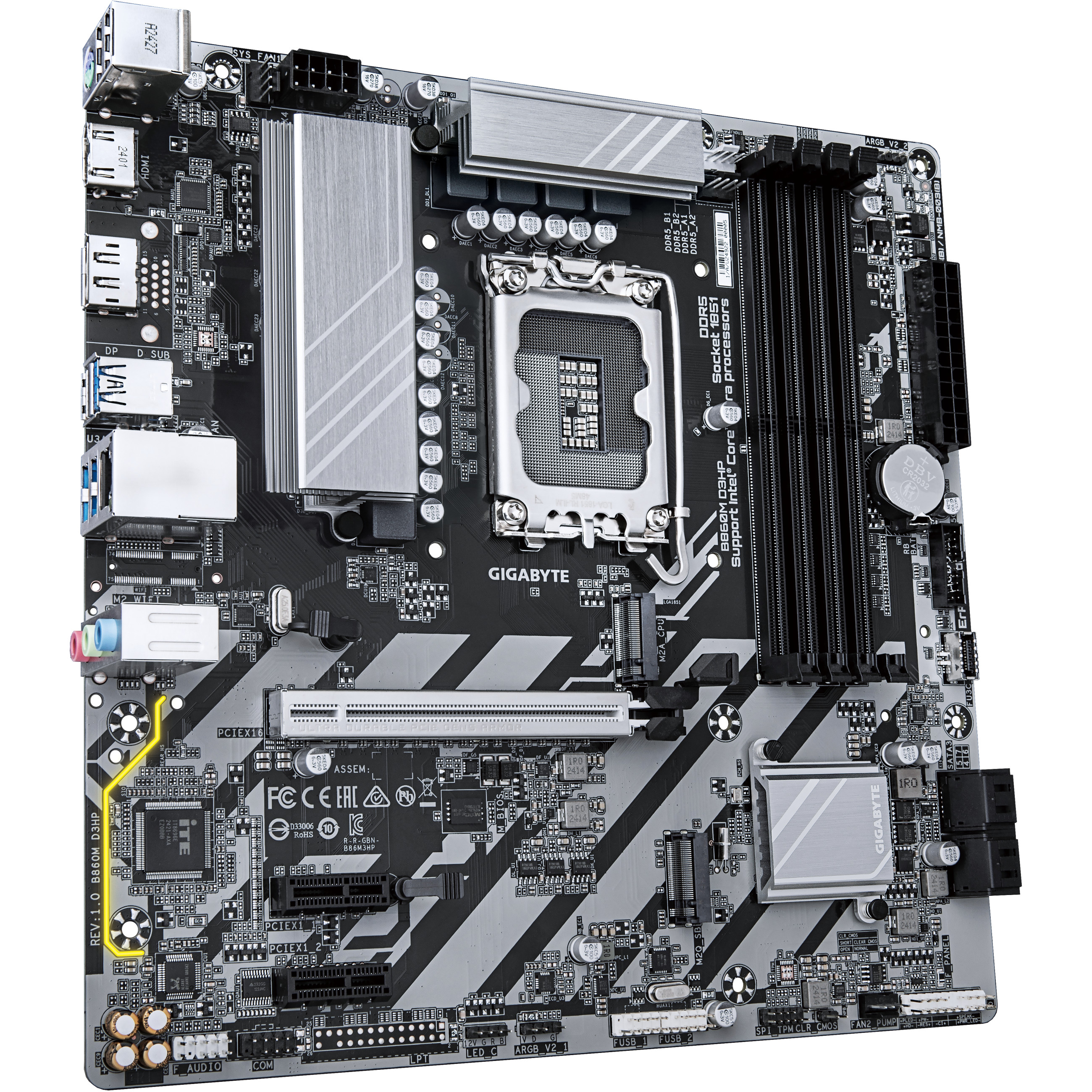 Matična ploča GIGABYTE B860M D3HP (Intel Core Ultra Series CPUs, 4+1+2+1 Phases VRM, do 9066MHz DDR5, 2xPCIe 4.0 M.2, GbE LAN, USB 3.2 Gen 1)-5
