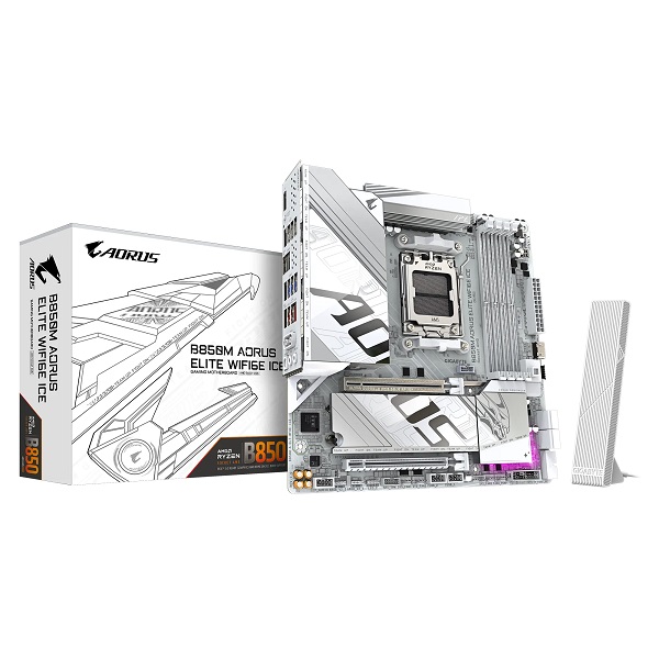 Matična ploča GIGABYTE B850M AORUS ELITE WIFI6E ICE (AMD Ryzen 9000, 12+2+1 Phases Digital VRM, do 8200MHz DDR5 (OC), 1xPCIe 5.0 + 1xPCIe 4.0 M.2, 2.5LAN, WIFI 7, USB 3.2 Gen 2)
