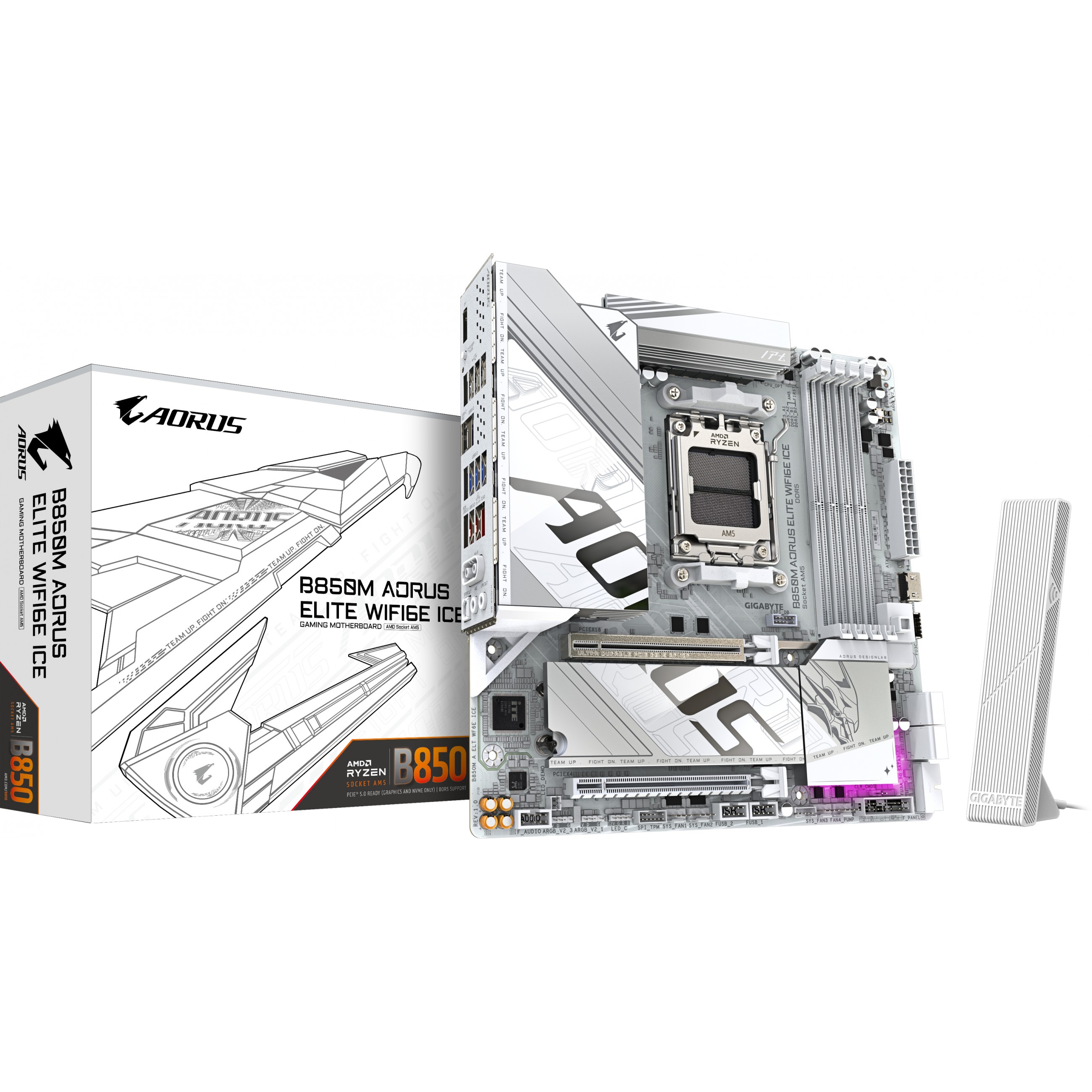 Matična ploča GIGABYTE B850M AORUS ELITE WIFI6E ICE (AMD Ryzen 9000, 12+2+1 Phases Digital VRM, do 8200MHz DDR5 (OC), 1xPCIe 5.0 + 1xPCIe 4.0 M.2, 2.5LAN, WIFI 7, USB 3.2 Gen 2)-0