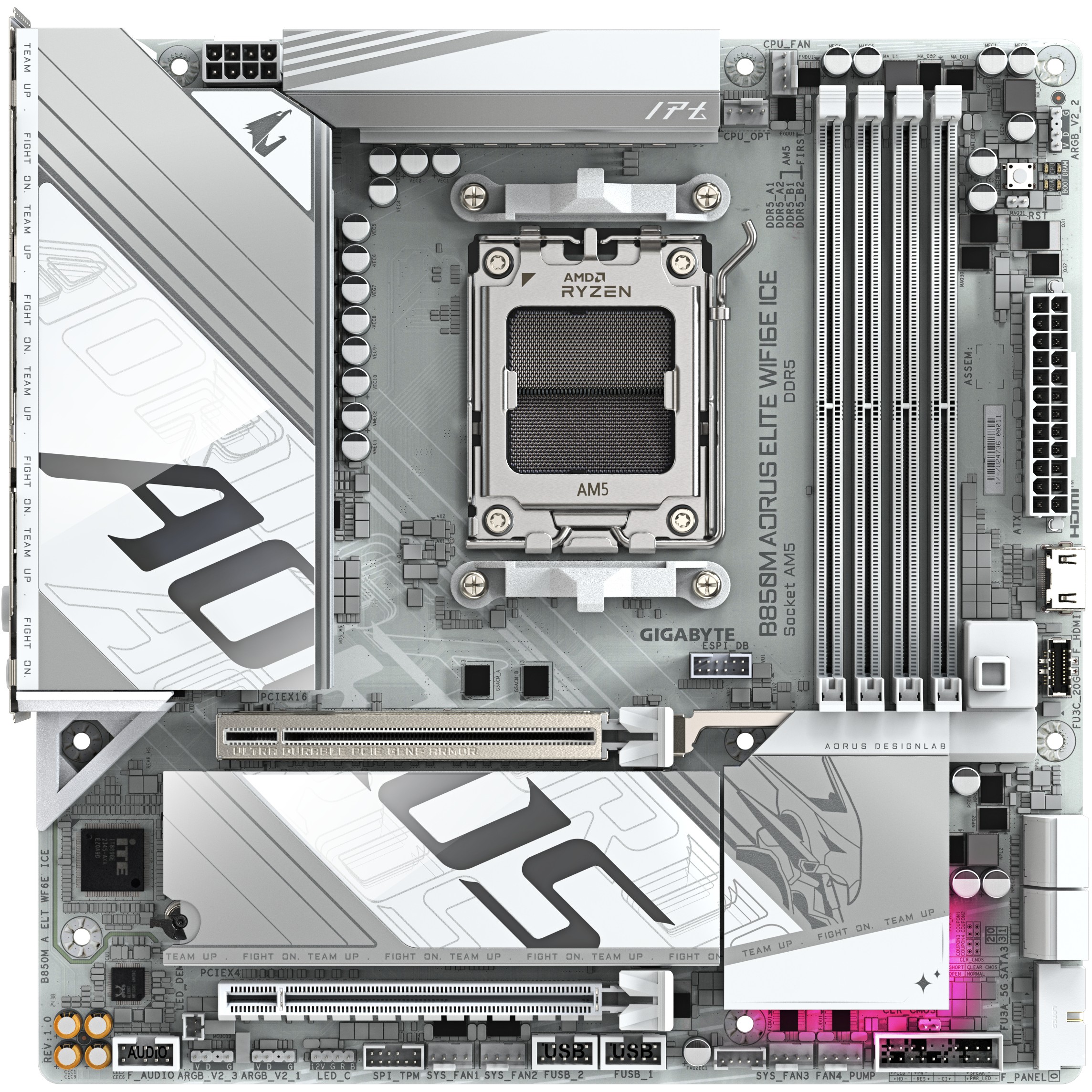 Matična ploča GIGABYTE B850M AORUS ELITE WIFI6E ICE (AMD Ryzen 9000, 12+2+1 Phases Digital VRM, do 8200MHz DDR5 (OC), 1xPCIe 5.0 + 1xPCIe 4.0 M.2, 2.5LAN, WIFI 7, USB 3.2 Gen 2)-2