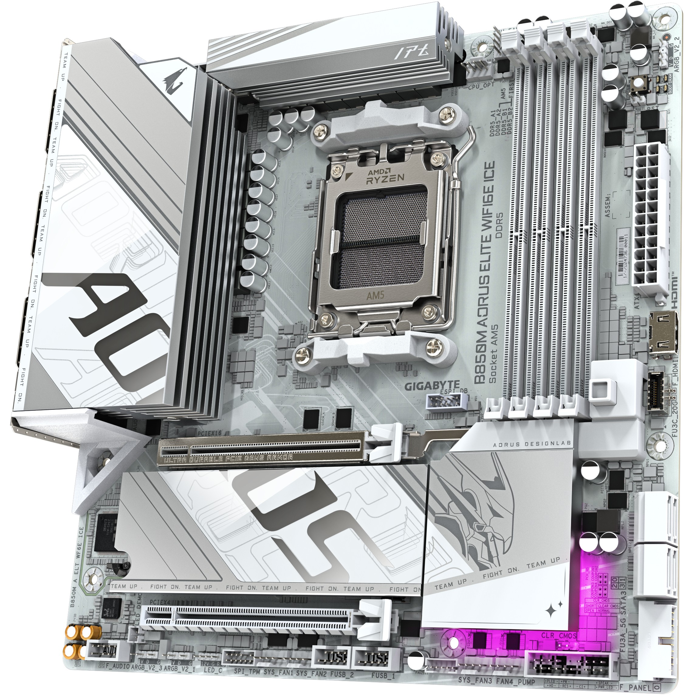 Matična ploča GIGABYTE B850M AORUS ELITE WIFI6E ICE (AMD Ryzen 9000, 12+2+1 Phases Digital VRM, do 8200MHz DDR5 (OC), 1xPCIe 5.0 + 1xPCIe 4.0 M.2, 2.5LAN, WIFI 7, USB 3.2 Gen 2)-4