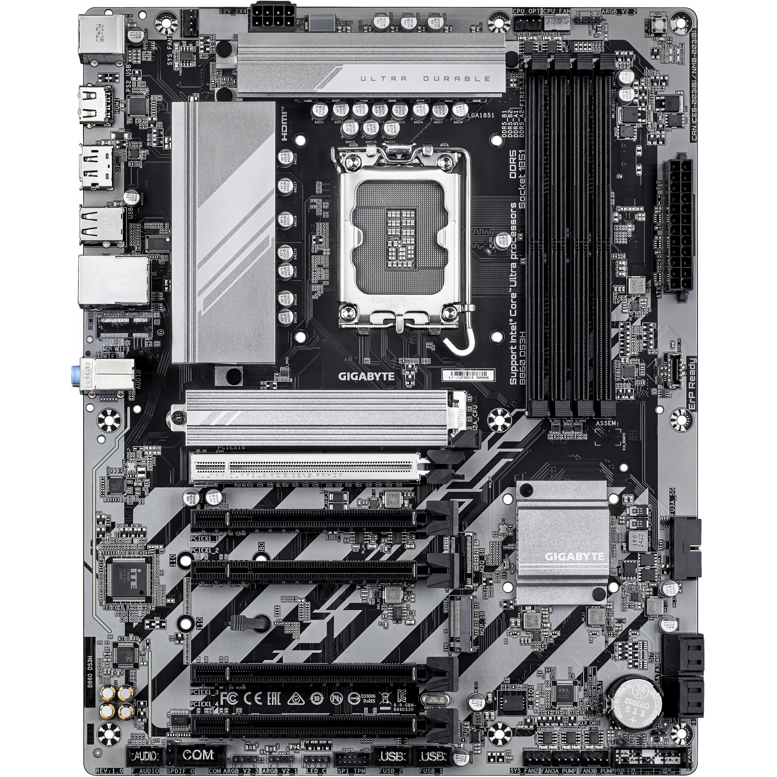 Matična ploča GIGABYTE B860 DS3H (Podržava Intel Core Ultra procesore, 8+1+2+2 faze VRM, do 9066MHz DDR5, 1xPCIe 5.0 + 1xPCIe 4.0 M.2, 2.5 GbE LAN, USB 3.2 Gen 2x2)-1