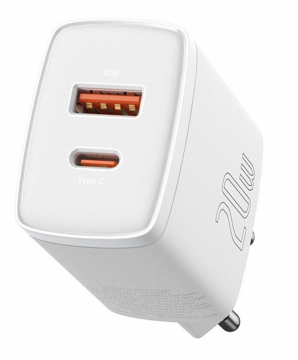 Zidni punjač BASEUS Compact Quick Charger 20W (2x USB-A, 1x USB-C) bijela boja