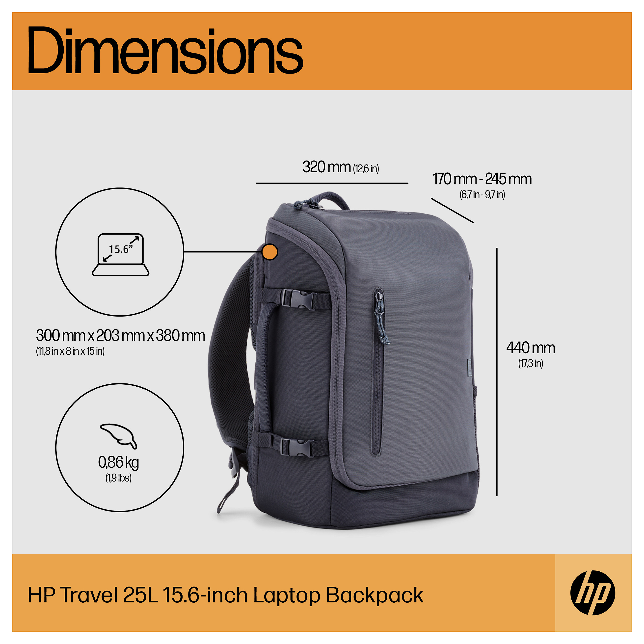 Ruksak za prijenosno računalo HP Travel 25L 15.6" siva boja-4
