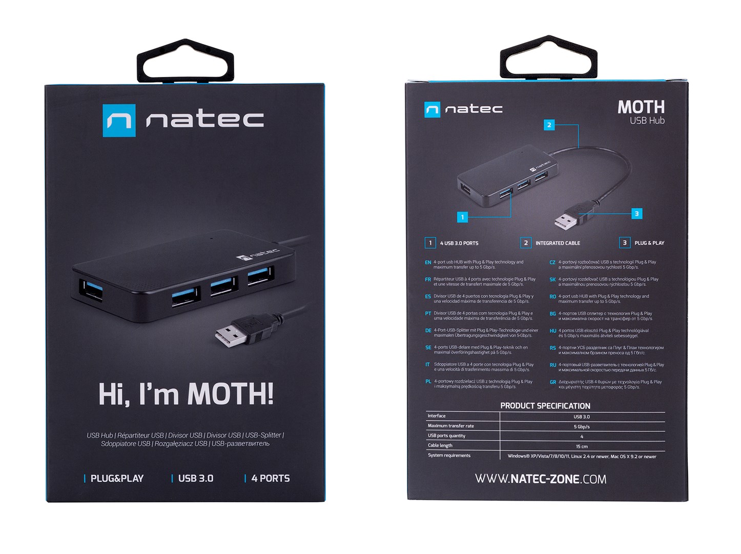 Hub NATEC Moth USB 3.0 (4 porta, crna boja)-5